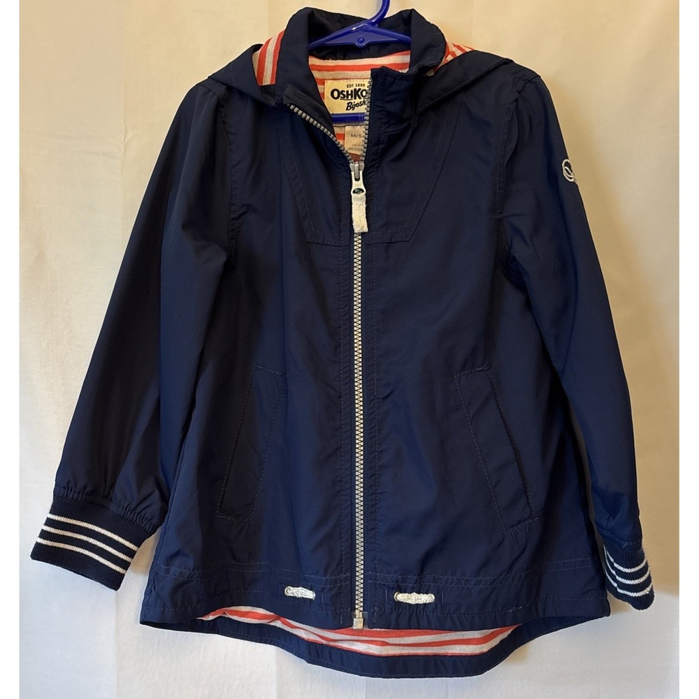 Osh Kosh B'gosh Rain Coat Jacket Girls 5/6‎ Blue Full Zip Hooded Pockets NWOT